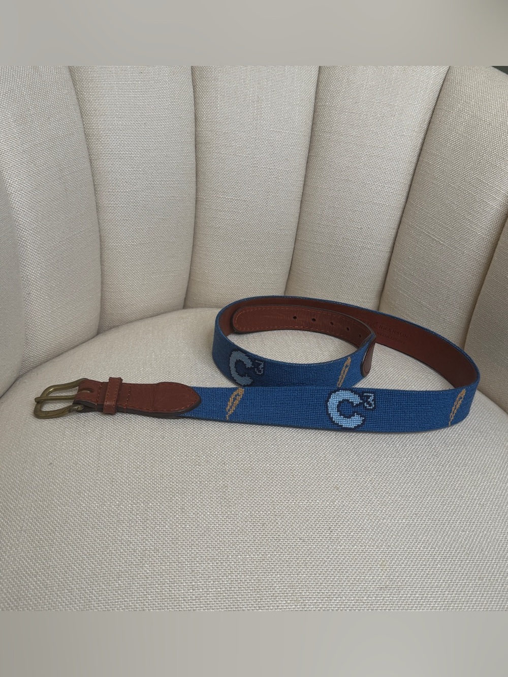 Smathers & Branson Needlepoint Belt With Feathers & C3 Size 38